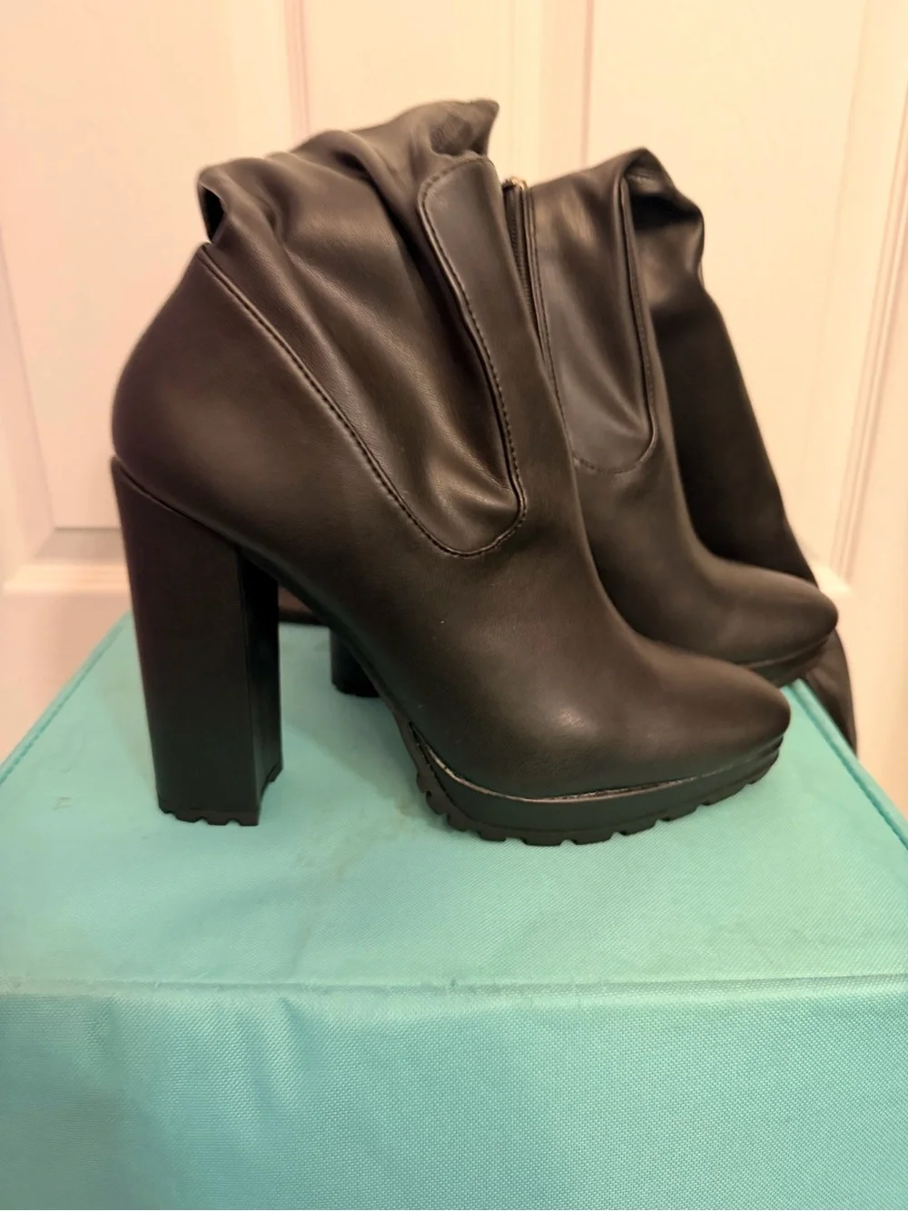 Women's Black High Heel Ankle Boots - Sleek Platform Booties